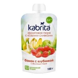 Пюре Kabrita фруктовое с козьими сливками банан клубника яблочное пюре 100 г