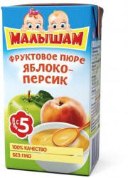 Пюре Фрутоняня Малышам яблоко персик с сахаром с 5 мес 100 г
