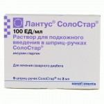 Лантус СолоСтар, раствор для подкожного введения 100 МЕ/мл 3 мл 5 шт картриджи в шприц-ручках Солостар