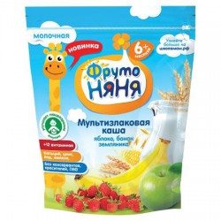 Каша молочная Фрутоняня мультизлаковая яблоко банан земляника 200 г